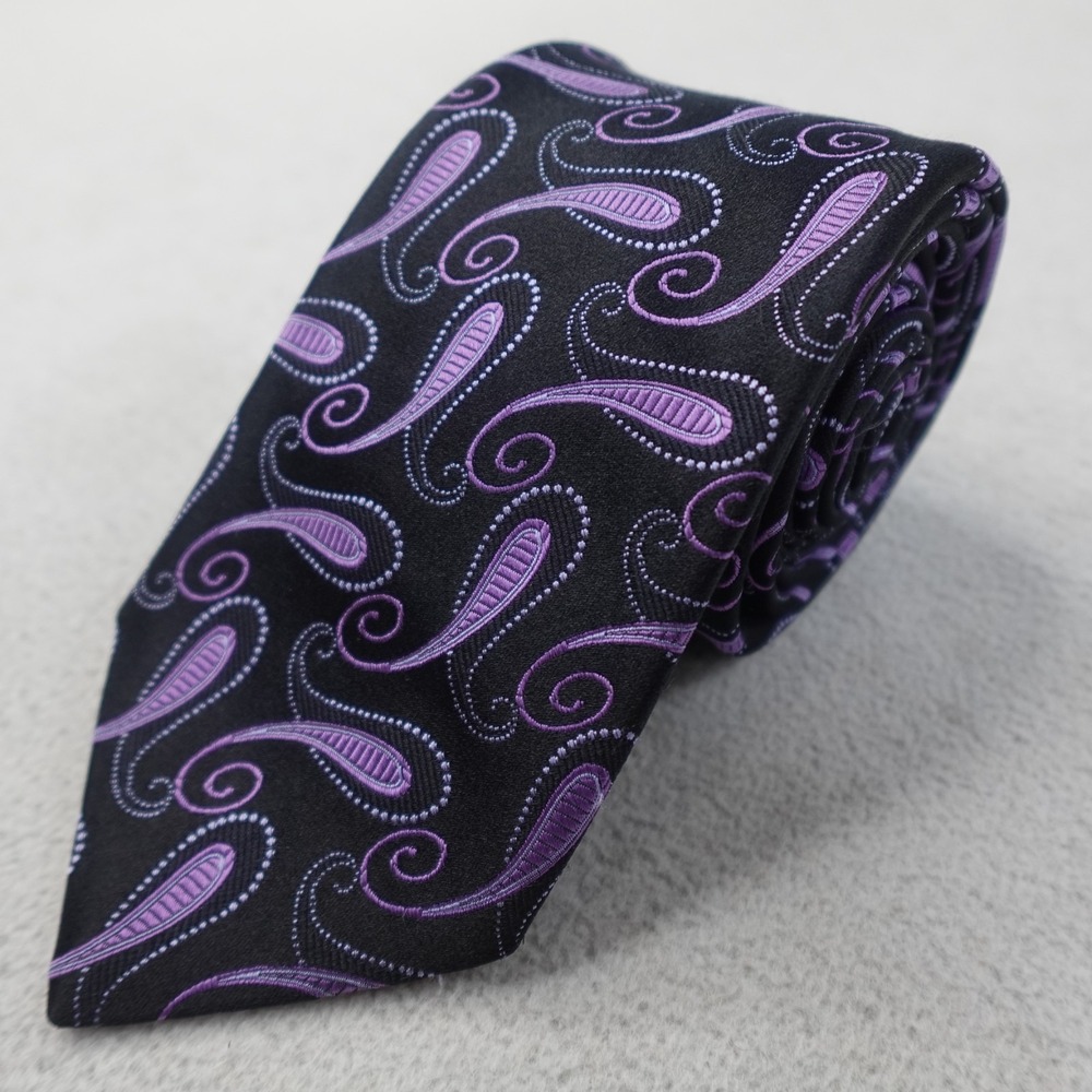 Ted Baker London Tie Mens Black Purple Paisley 100% Silk Hand Tailored USA